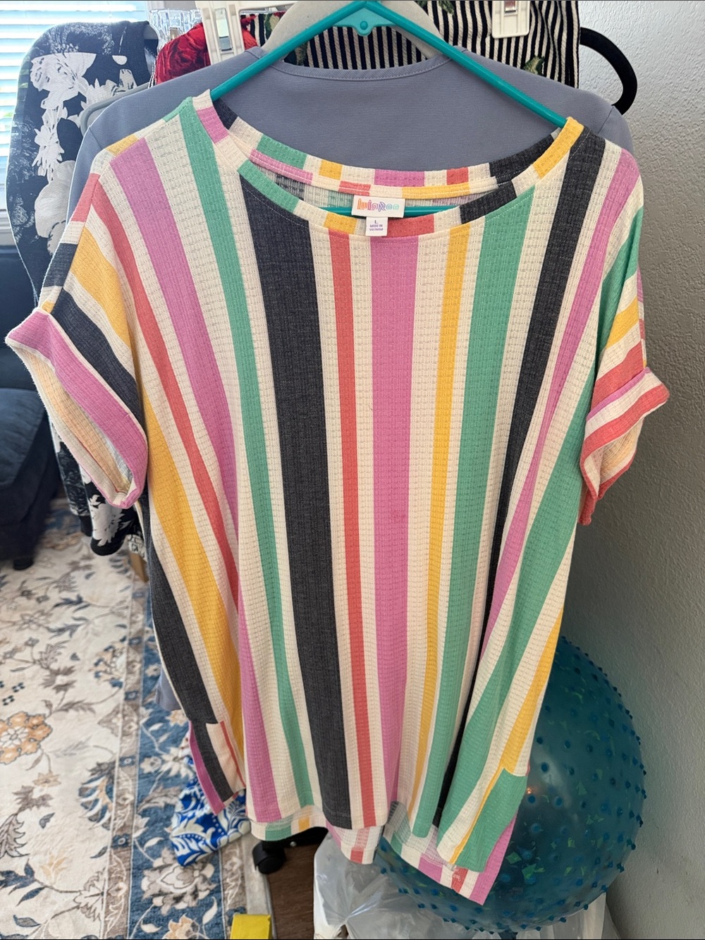 LuLaRoe Pastel Multi-Stripe Short Sleeve Top